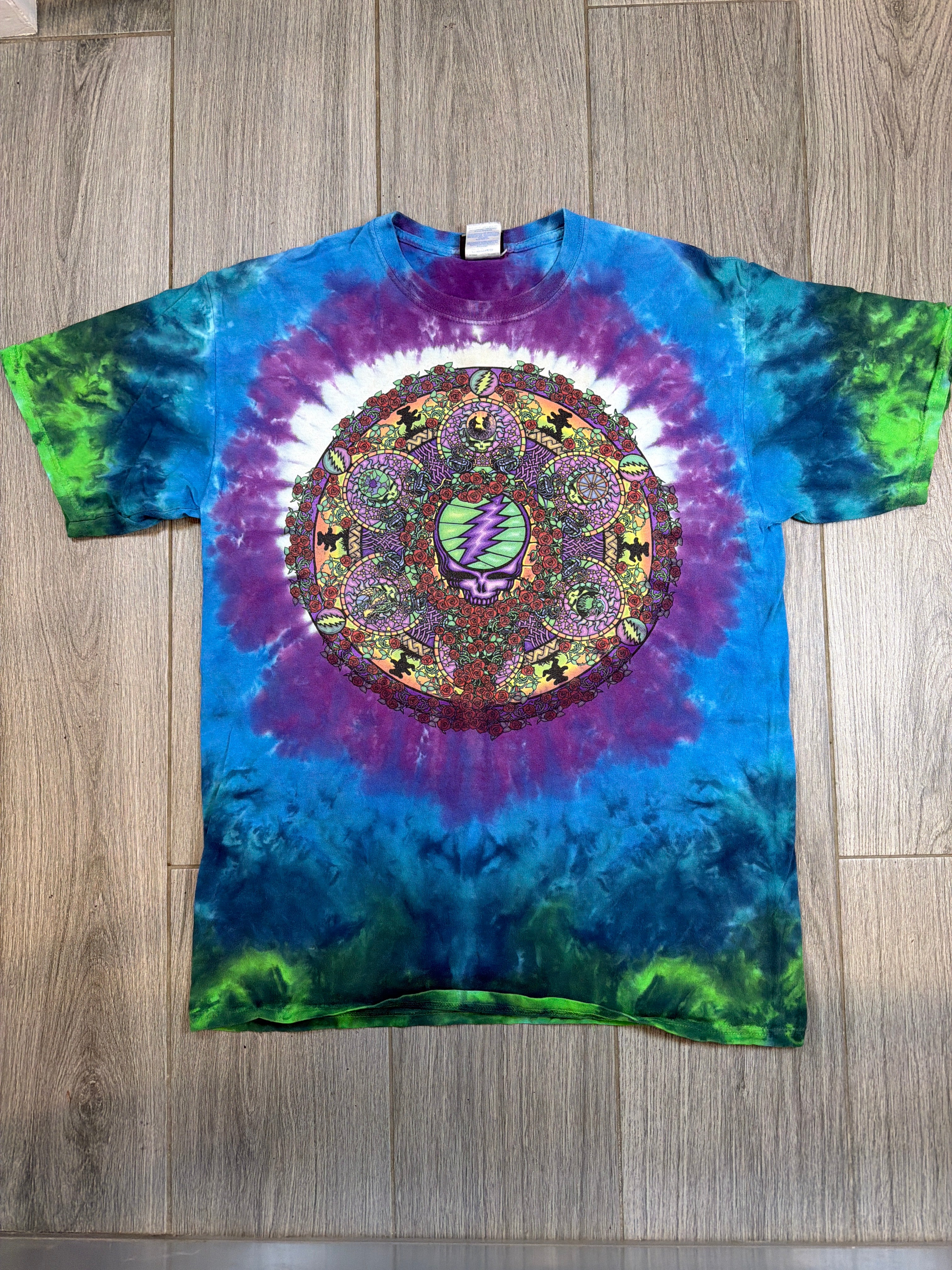 Grateful Dead Stained Glass Mandala Liquid Blue Tie Dye T-Shirt Large