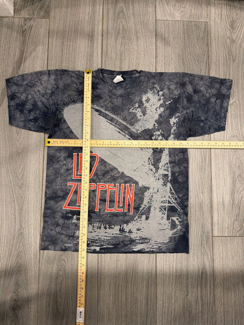 Led Zeppelin Liquid Blue Tie Dye Grey T-Shirt Large
