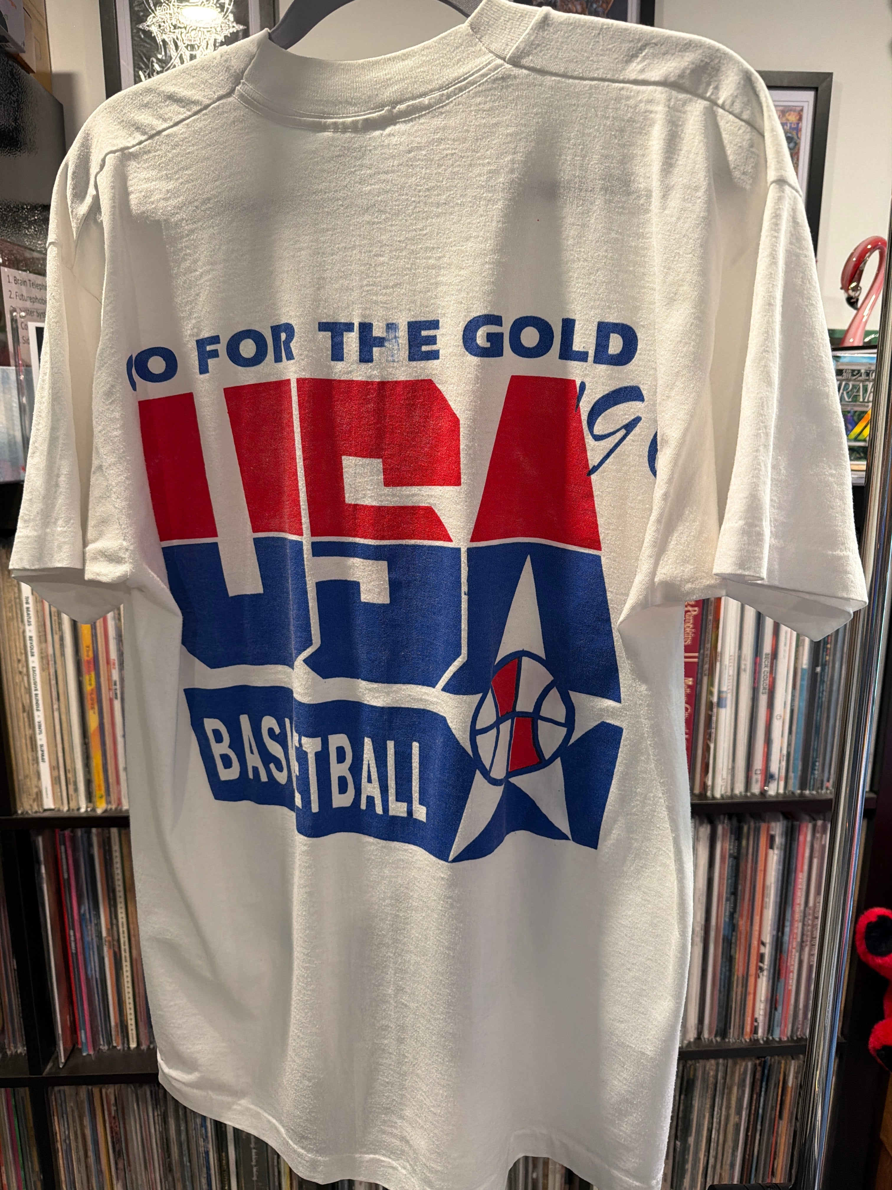 1996 USA Basketball Dream Team White XL T Shirt Shaq Pippen Ewing