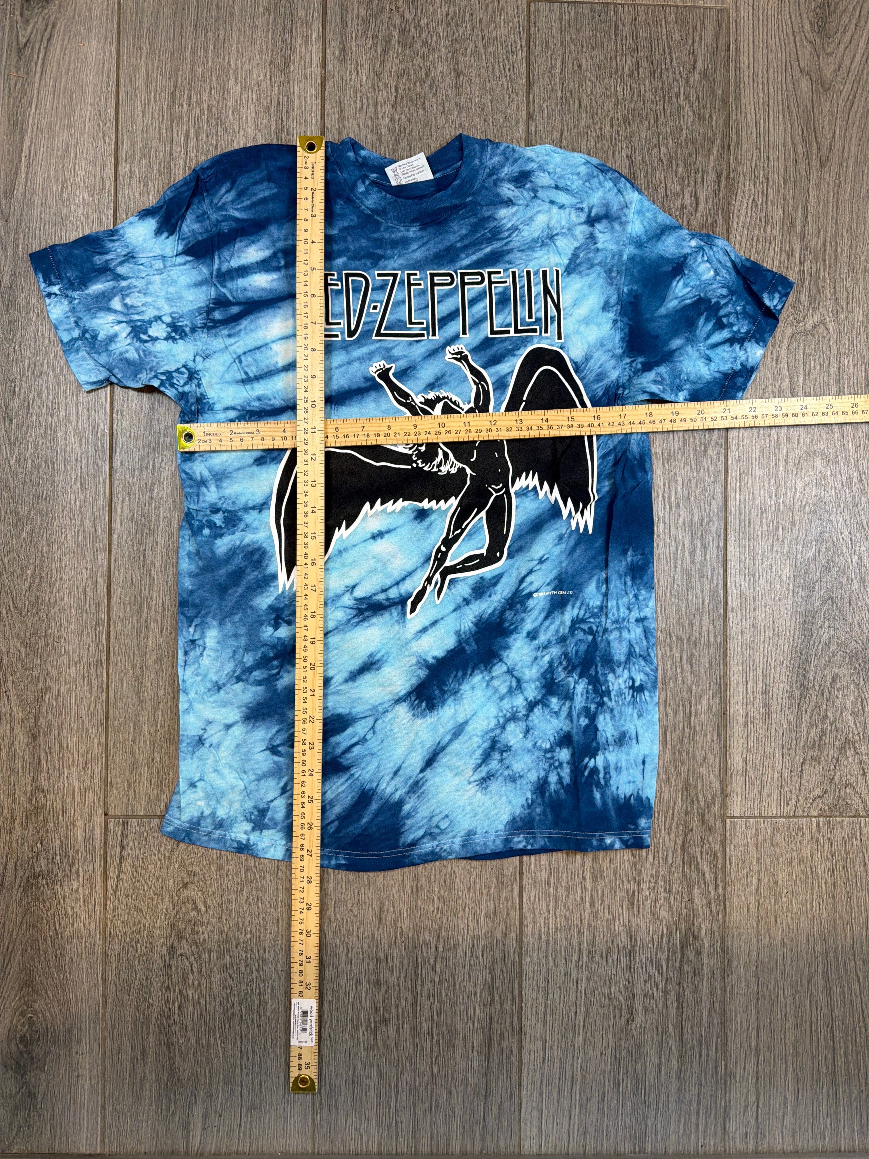 1984 Led Zeppelin Swan Song Tie Dye Blue T-Shirt Medium
