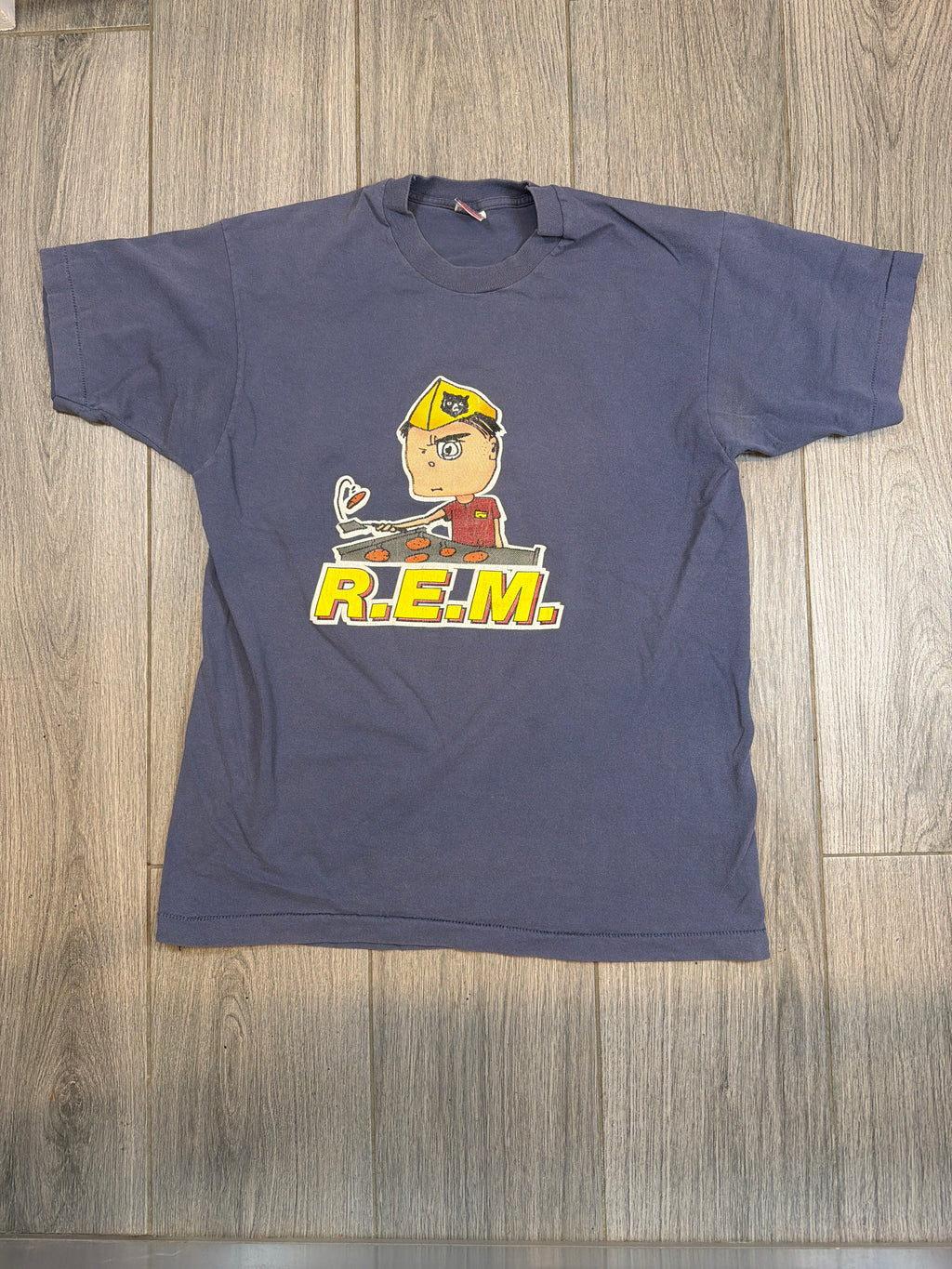 1994 REM R.E.M. Burger Flipper Stipe Vintage FOTL Blue T-Shirt Large