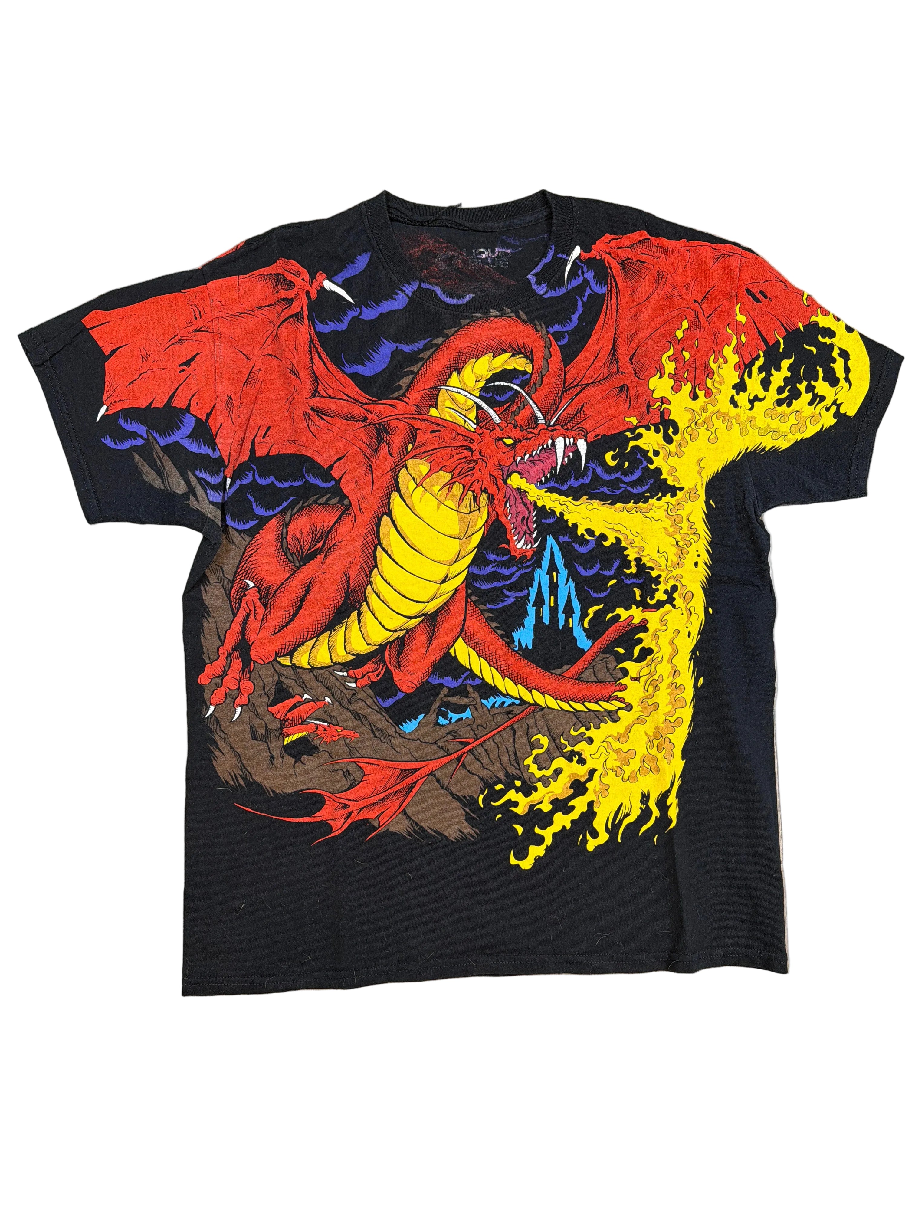Print Tag Liquid Blue Dragon Knight AOP Black T-Shirt Large