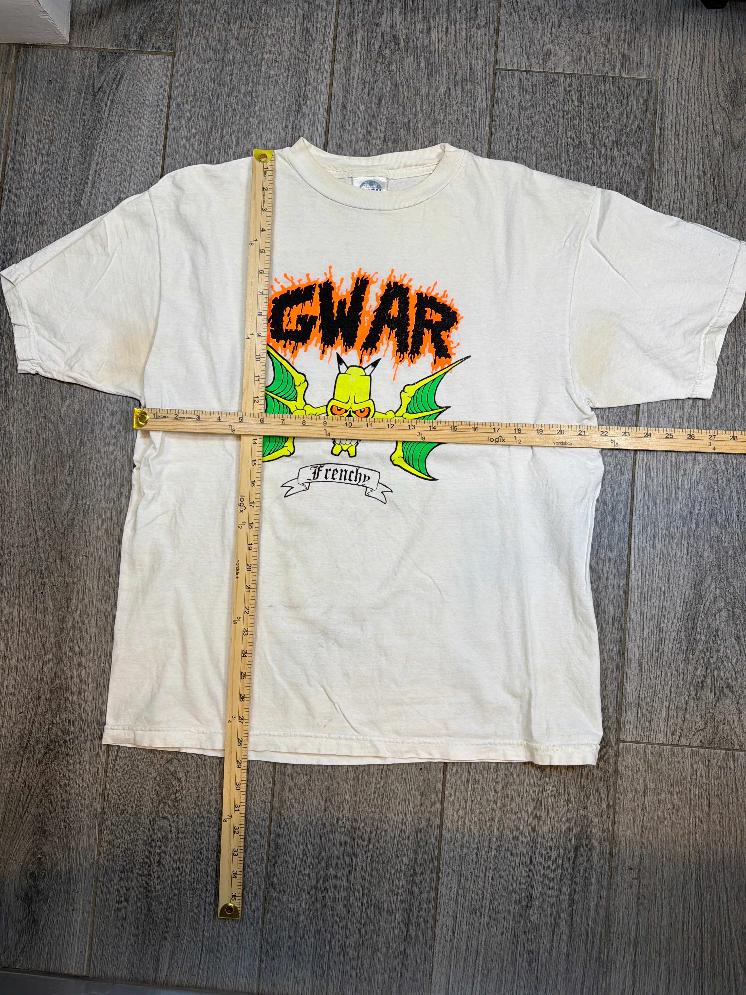 90er Gwar Frenchy Skate Metal Doppelseitiges weißes T-Shirt Large