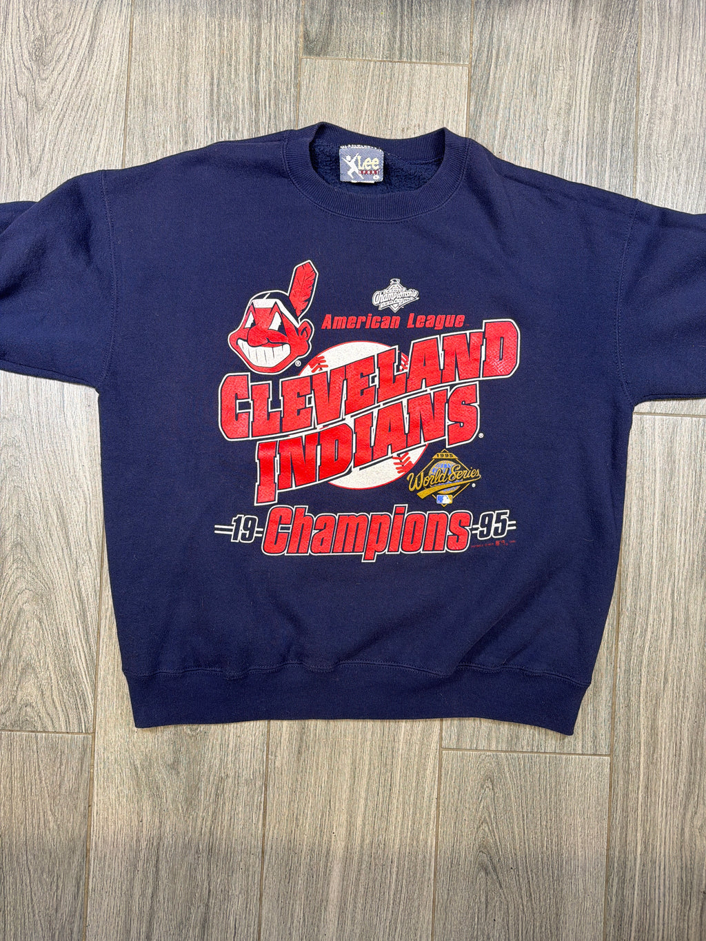 Cleveland Indians '95 World Series Champions Navy Crewneck Sweater Large