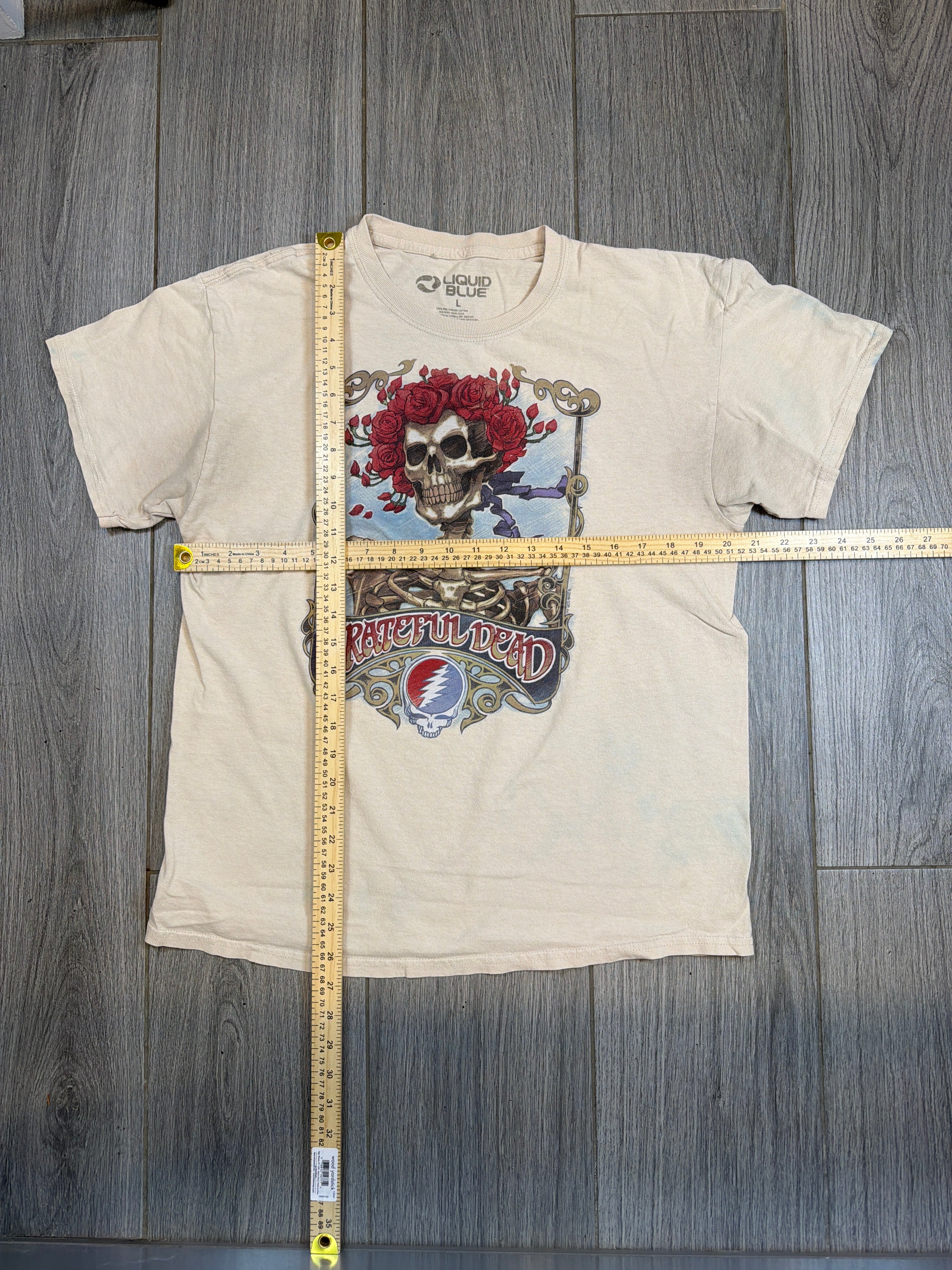 00s Grateful Dead Skeleton Liquid Blue Print Tag White T-Shirt Large