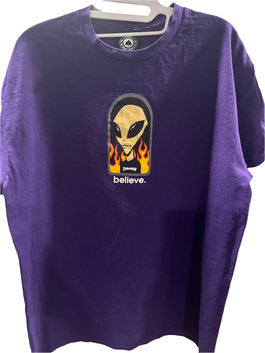 Thrasher Skate Alien Purple Believe  L T-Shirt