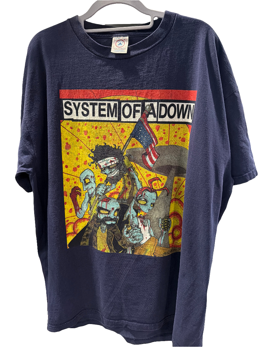 00s System of a Down Mushroom Flag Animated With Back T Shirt Delta XL