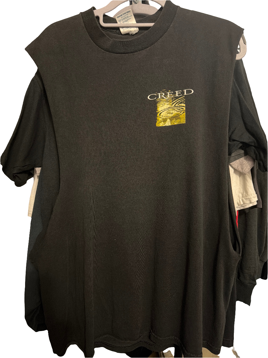 00s Creed Deep Cut Off T Shirt Double Sided Delta L Black