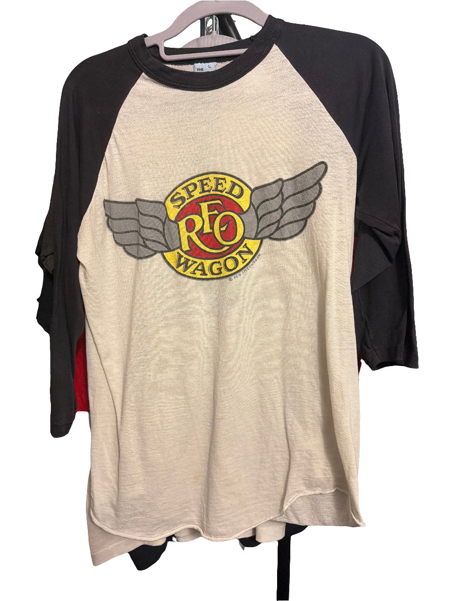 1981 REO Speedwagon Tour Raglan 3/4 Knits Tagged L Black/White Shirt