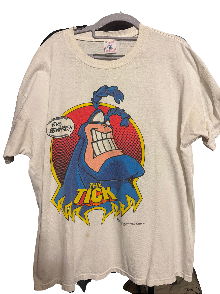 1994 The Tick Stop Your Evil Ways XL White T Shirt Double Sided