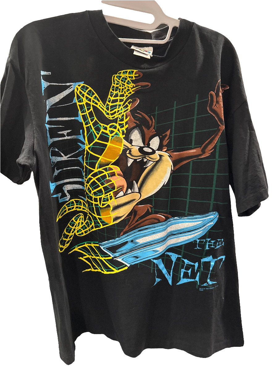 1996 Taz Looney Tunes Surfing The Net Single Stitch Black T-Shirt Large